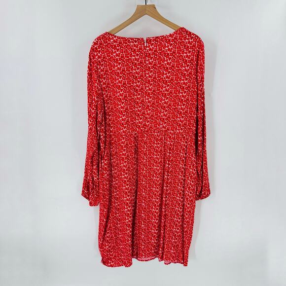 Boden Red Floral Long Sleeve Shift Dress Size 20/22R Boho Midi Workwear - Picture 2 of 8